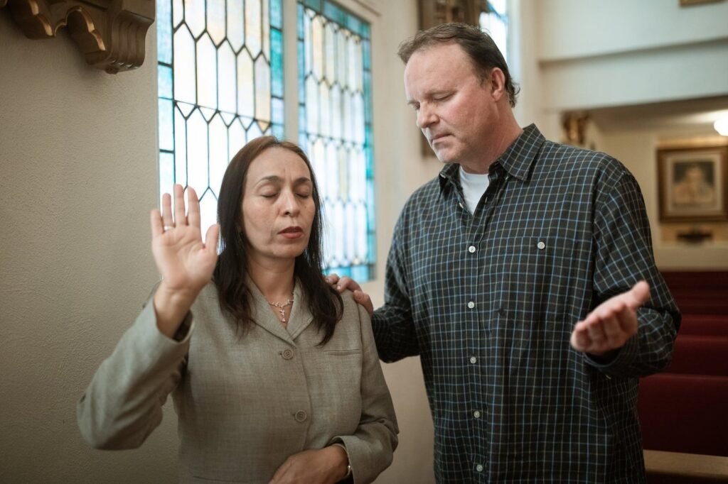 a man and a woman praying together