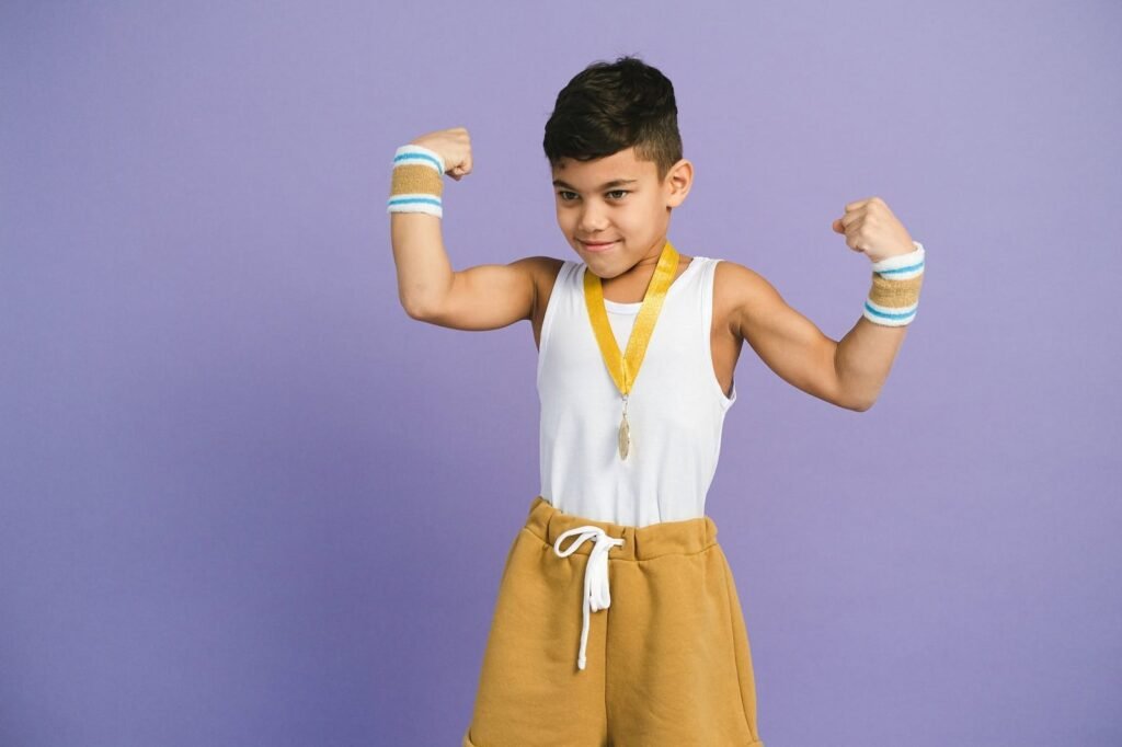 a boy wearing a medal