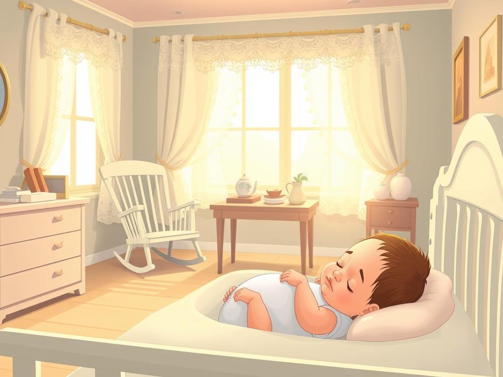 A serene nursery scene, softly lit by warm natural light filtering through lace curtains. In the foreground, a delicately-crafted reborn doll lies nestled in a cozy crib, its lifelike features conveying a sense of peaceful slumber. The middle ground features a rocking chair and a table with carefully arranged nurturing items, while the background showcases a soothing pastel color palette and understated decor, creating an atmosphere of comfort and care. The image evokes a sense of contemplation, inviting the viewer to consider the complex emotional and psychological dynamics surrounding the phenomenon of reborn dolls.